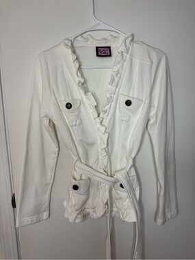 Y2K LA Kitty White Ruffle Tie Waist Jacket with Pockets